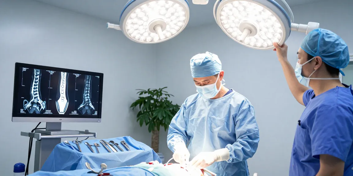 Boyun fıtığı ameliyatı preparation scene with surgical team in a bright medical environment, highlighting professionalism and focus.