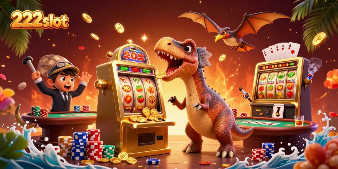 Menyaksikan 222slot saat dinosaurus berusaha memenangkan jackpot dari mesin slot yang berkilau.