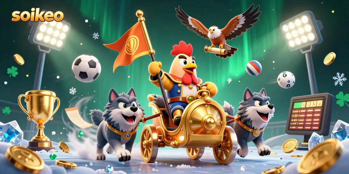 Bet on soikeo with an exciting illustration of a rooster warlord, sports elements, and vibrant action.