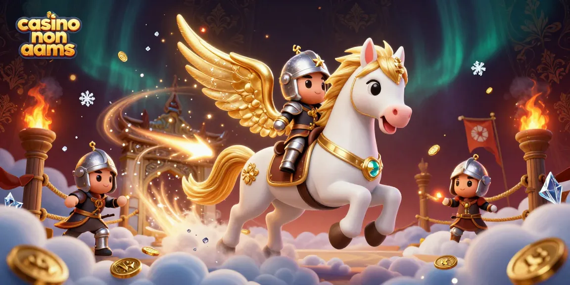 Gioca nei casinò non AAMS con il cavallo celestiale, piume d'oro e monete scintillanti.