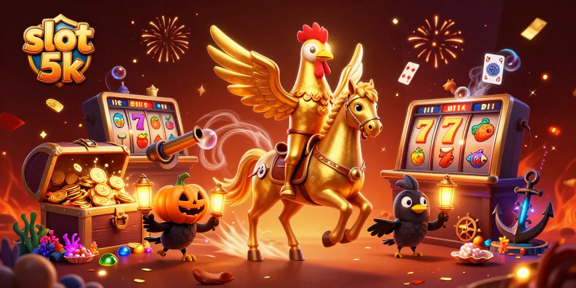 Engage with slot 5k as the golden rooster brings luck in a vibrant casino atmosphere.