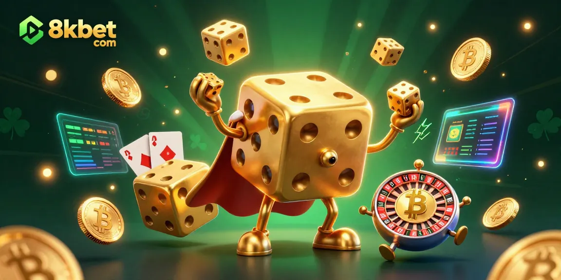 Engage in thrilling gameplay at 8xbet com with vibrant 3D casino illustration showcasing unique characters and currencies.